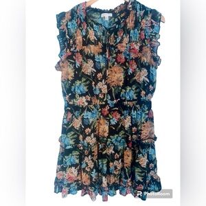 Ophelia Roe Floral Colorful Smocked Top Ruffle Sleeve Dress Size 1X